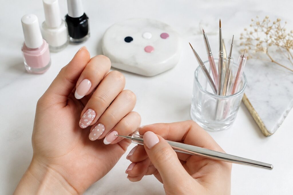 femme pratiquant le nail art sur ses ongles