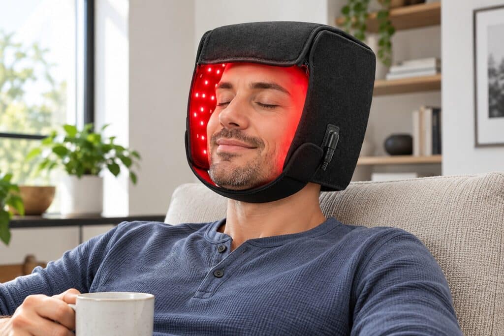 un homme zen utilise son casque souple à LED pour les cheveux
